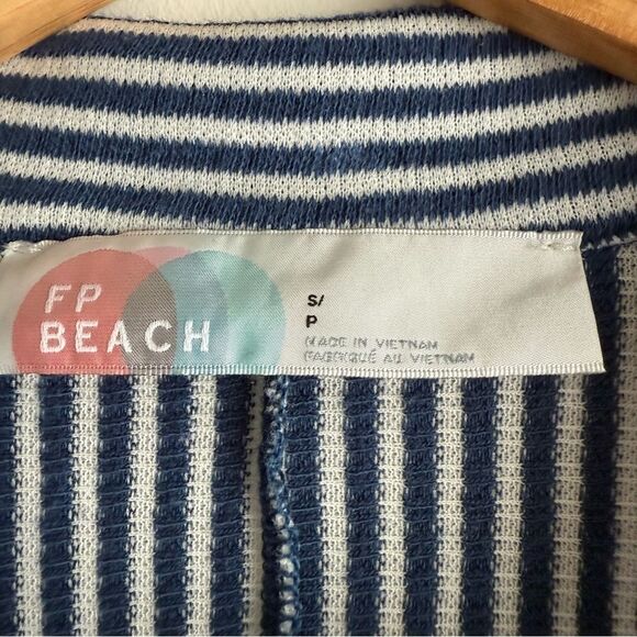 Free People Beach Blue and White Striped Jersey Knit Long Sleeve Shirt - Picture 4 of 5